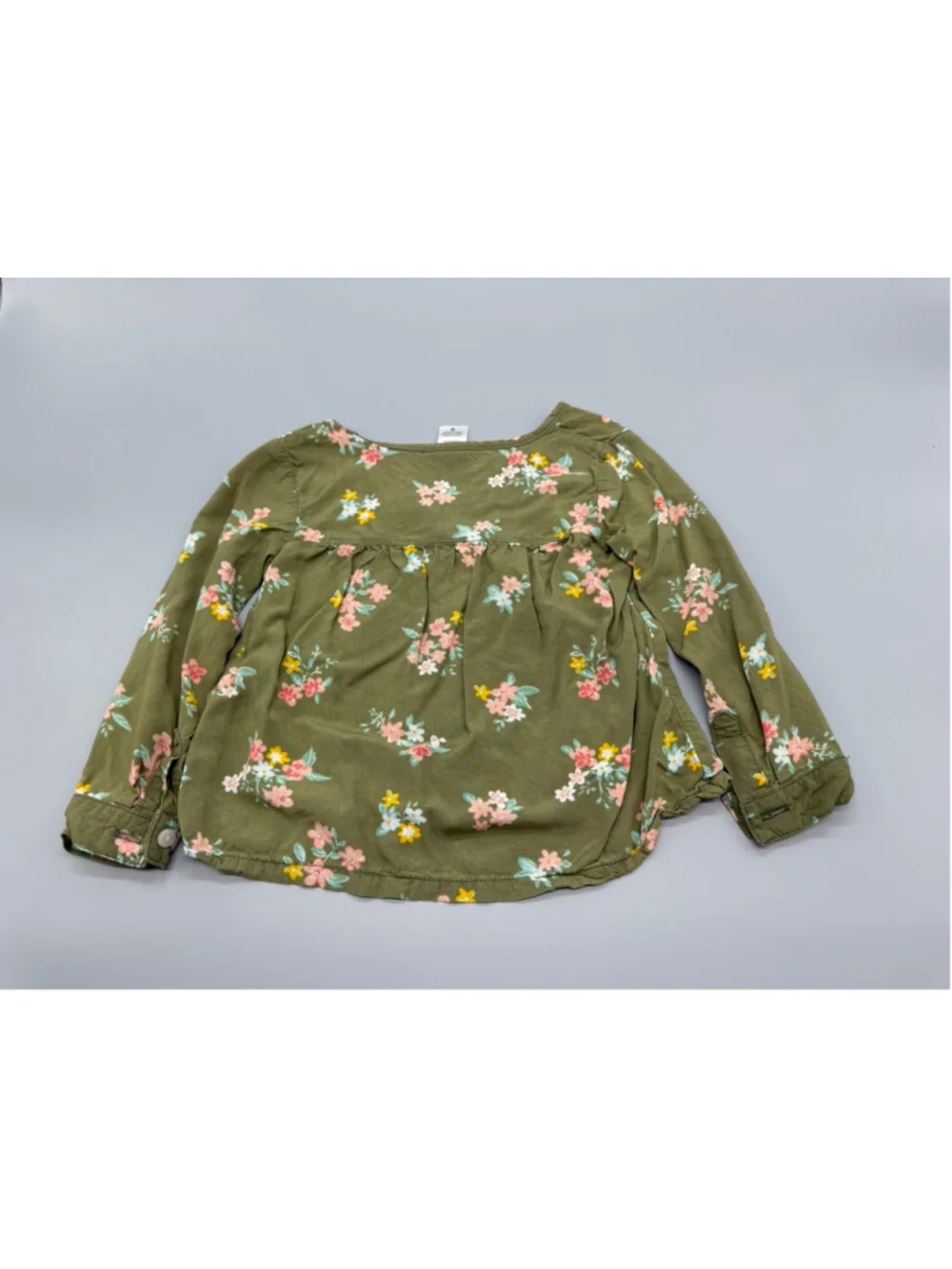 Carter's 24 Months Green Floral Button-Up Long Sleeve Blouse Cotton Baby Unisex